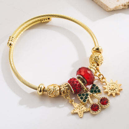 Charming Owl Star Crystal Steel Bracelet with Charms