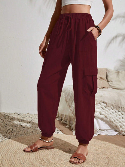 Women'S Spring And Summer New Versatile Solid Color Pocket Casual Cargo Women'S Pants