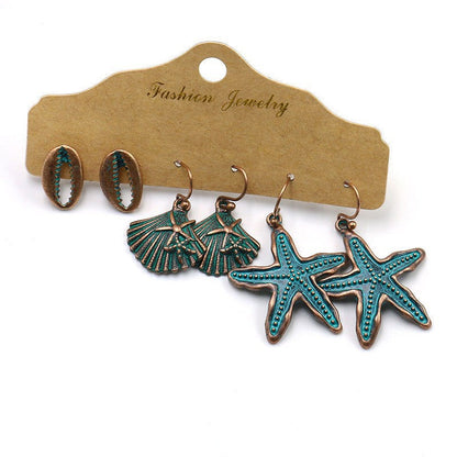 Boho Starfish Shell Earrings Vintage Style Ocean-Inspired Studs