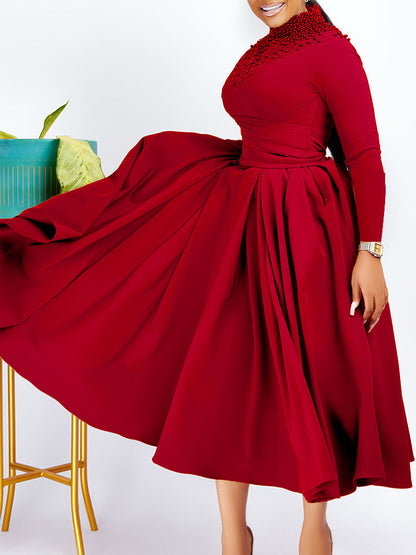 Elegant High Neck Beaded Maxi Dress For Women