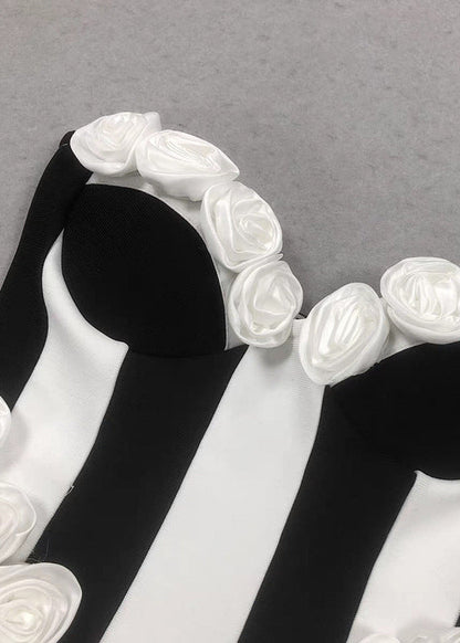 Strapless Satin Rosette Mini Dress Black White