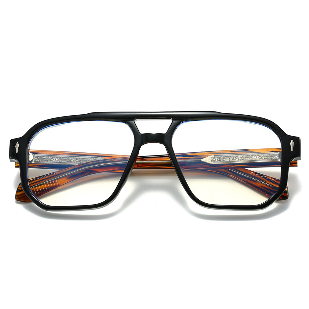 Trendy Double Bridge Pilot Glasses with Clear Lenses