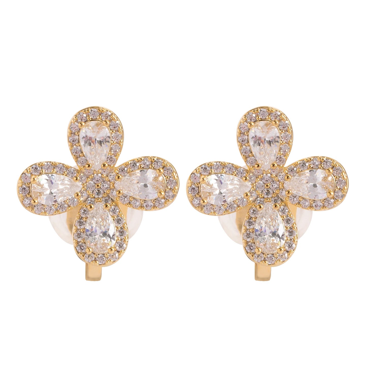 Cute Elegant Zirconia Clover Clip-On Earrings For Women