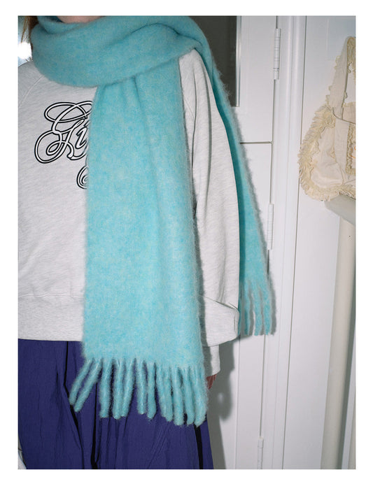 Winter Solid Color Thick Tassel Wool Scarf