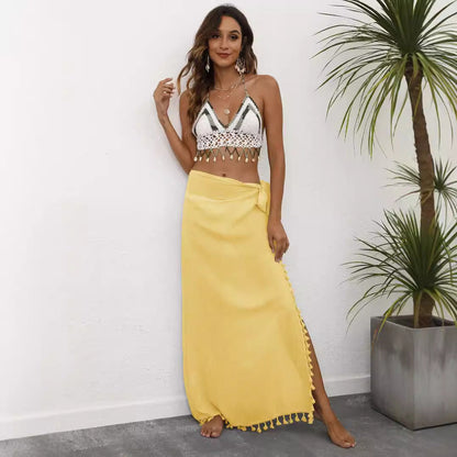 Strappy Beach Skirt With Fringe Casual A-Line Skirt