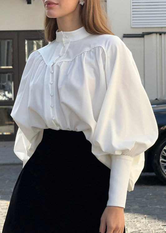Balloon Sleeve Blouse Lightweight White Fabric