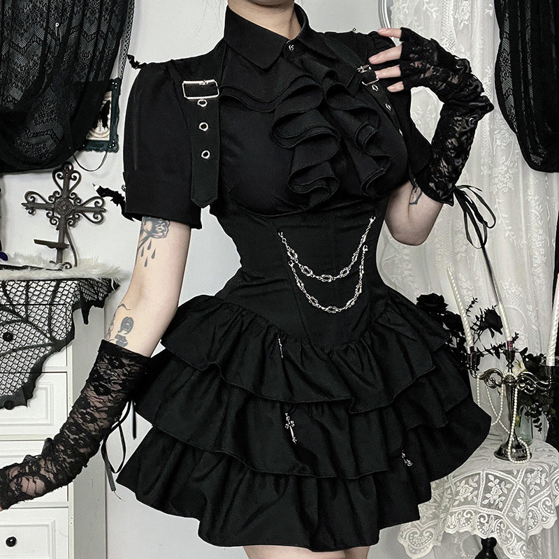 Black Ruffle Hem Dress Comfortable Summer Casual Style