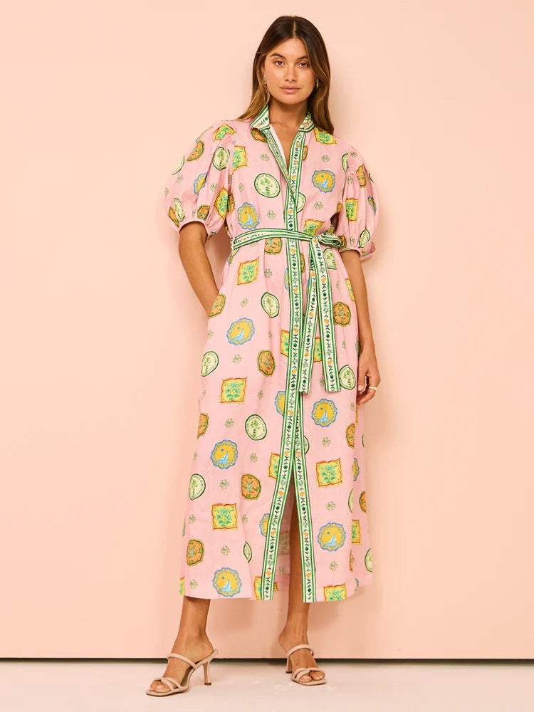 Casual Fashion Floral Print Linen Cardigan Dress