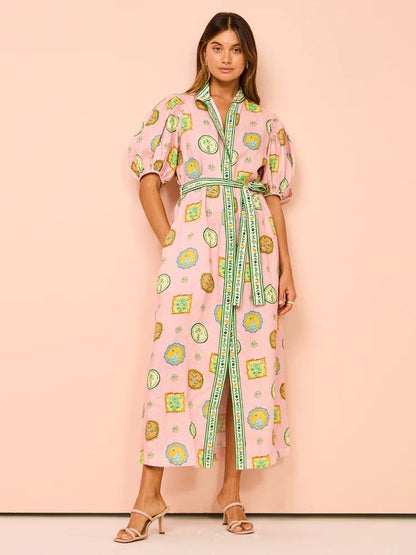 Casual Fashion Floral Print Linen Cardigan Dress