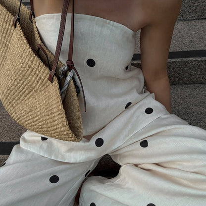 Off-Shoulder Polka Dot Print Cotton Two-Piece Set