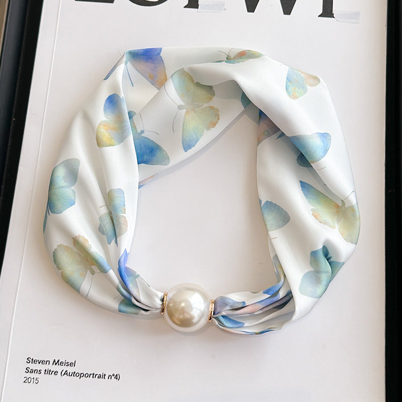 Elegant Print Large Pearl Silk Scarf