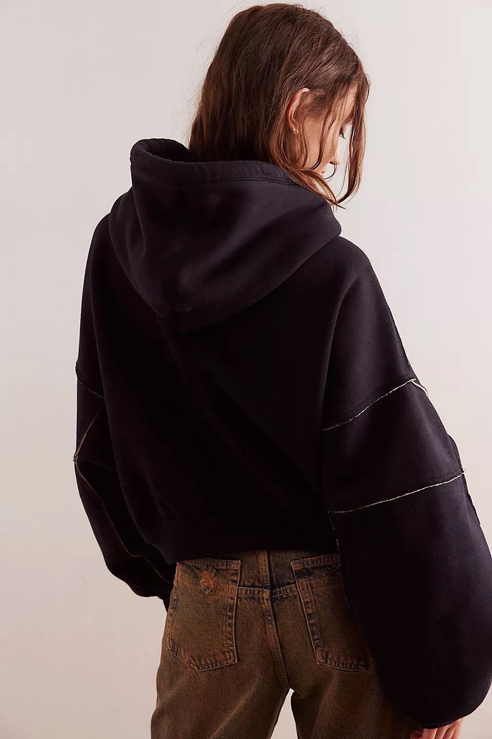 Street Loose Color Block Casual Hooded Hoodie