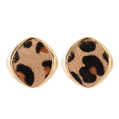 18K Gold Plated Natural Horsehair Leopard Print Geometric Stud Earrings