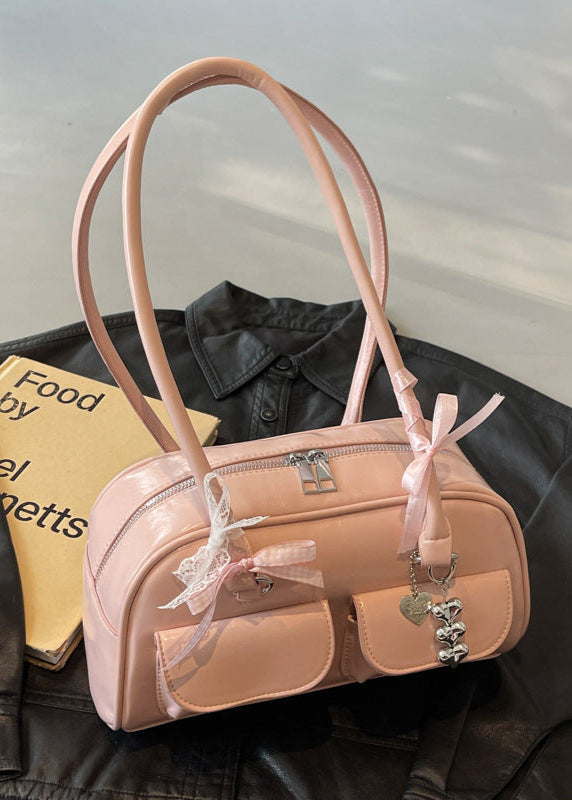 Patent Leather Shoulder Bag with Double Pocket