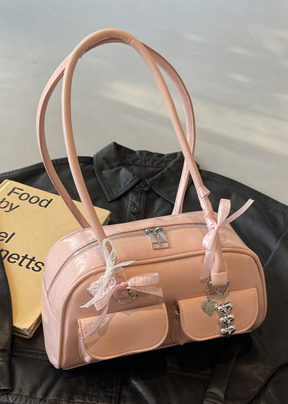 Patent Leather Shoulder Bag with Double Pocket