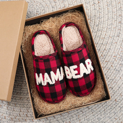 Winter Letter Embroidery Plaid Warm Indoor Slippers