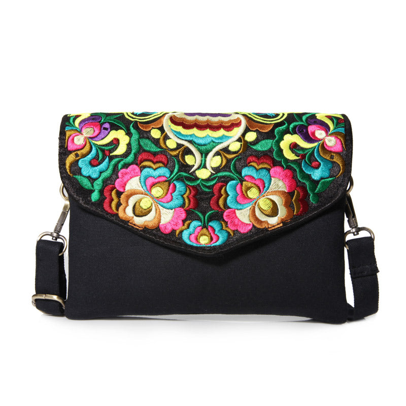 Embroidered Canvas Satchel Women'S Single Shoulder Mini Messenger Bag Embroidered Bag