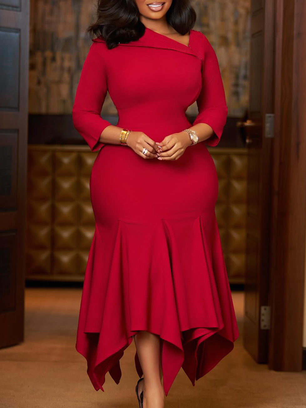 Elegant Off-Shoulder Bodycon Dress In Solid Colors