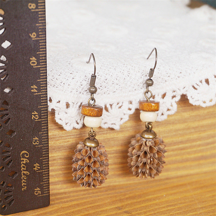 Vintage Botanical Long Wooden Earrings with Unique Design