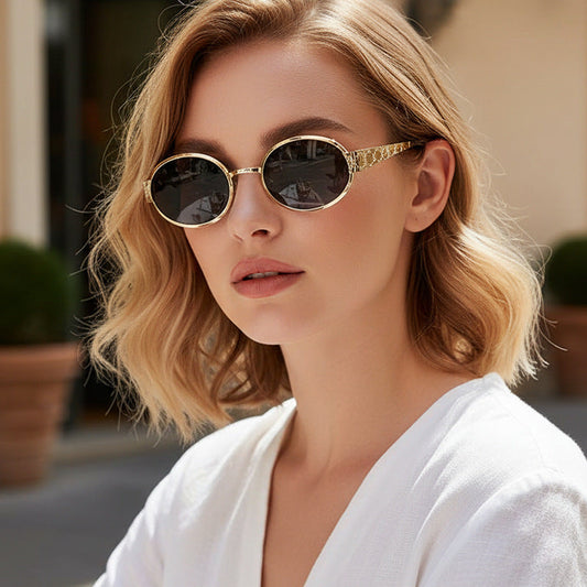 Trendy Metal Oval Sunglasses Stylish UV400 Protection