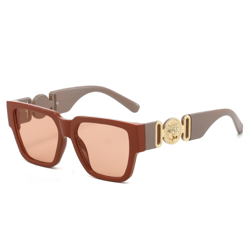 Trendy Square Sunglasses with Lion Head Design - UV400 Protection