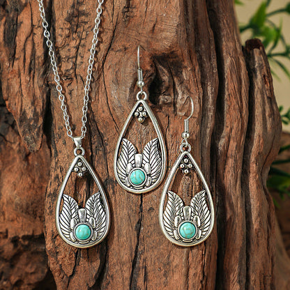 Bohemian Turquoise Long Drop Earrings Jewelry Set