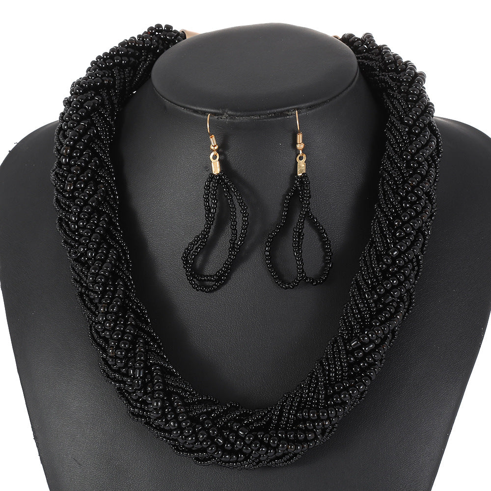 Colorful Multi-Layer Beaded Statement Necklace Set