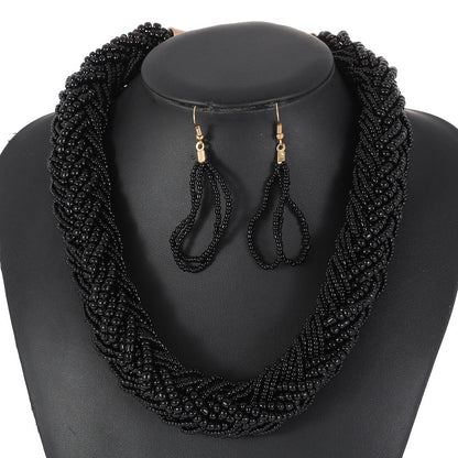 Colorful Multi-Layer Beaded Statement Necklace Set