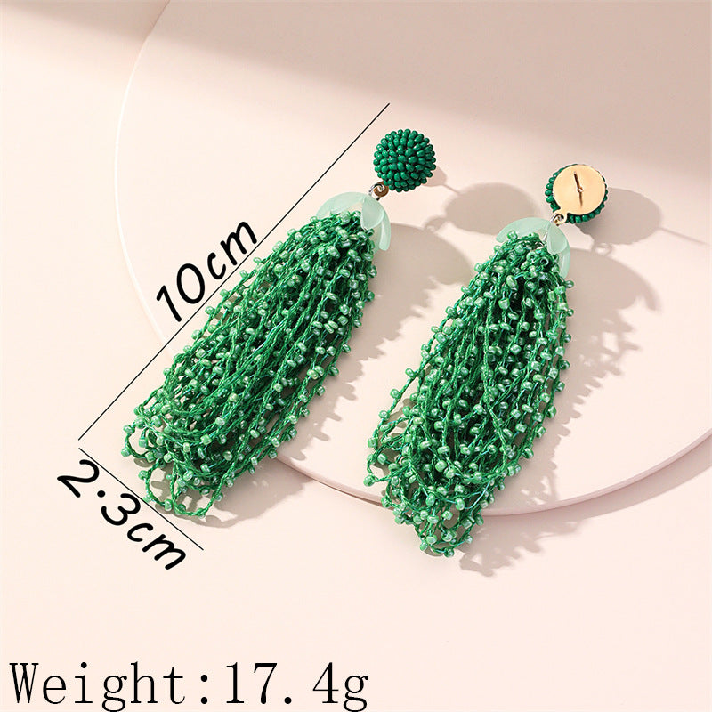 Long Beaded Fringed Earrings Women'S Vintage Bohemian Earrings