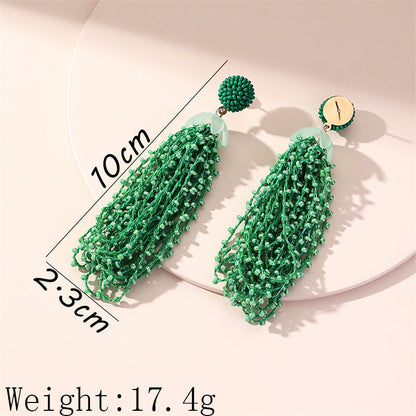 Long Beaded Fringed Earrings Women'S Vintage Bohemian Earrings