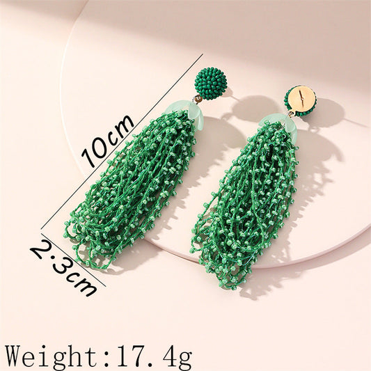 Long Beaded Fringed Earrings Women'S Vintage Bohemian Earrings