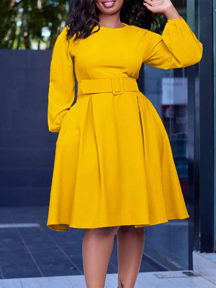 Elegant A-Line Dress With Belt For Women