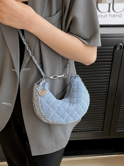 Fashionable Women's Denim Quilted Crossbody Bag