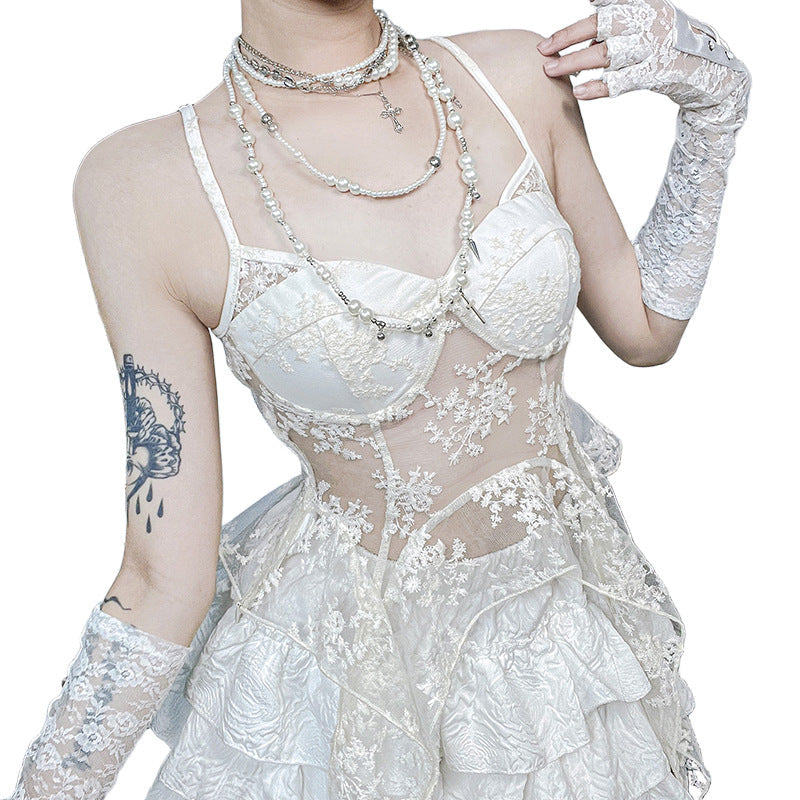 Irregular Lace Camisole Top Sexy Fitted Vest Gothic Style