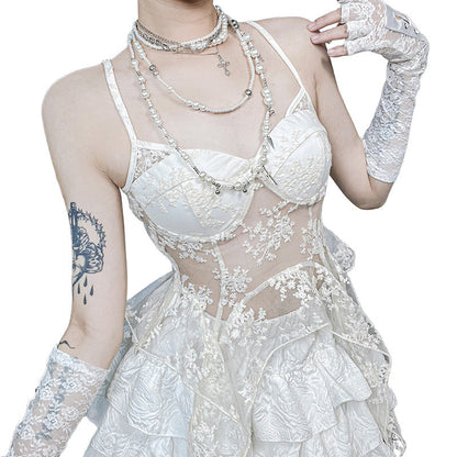 Irregular Lace Camisole Top Sexy Fitted Vest Gothic Style