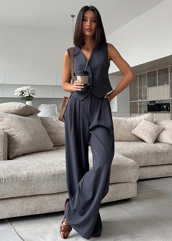 Tailored Vest And Wide Leg Trousers In Gray