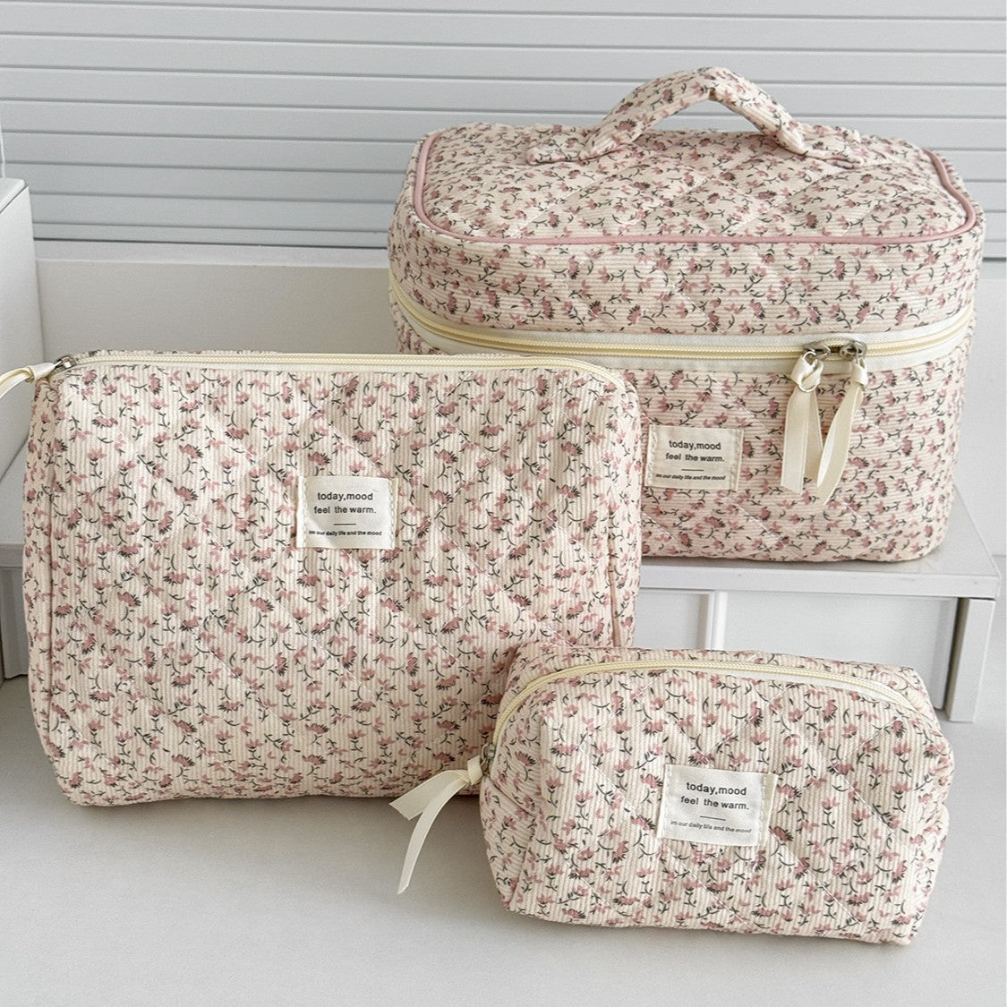 Floral Corduroy Makeup Bag Versatile Travel Organizer