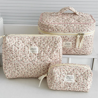 Floral Corduroy Makeup Bag Versatile Travel Organizer