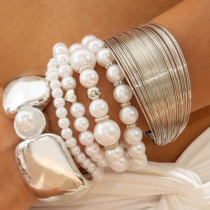 Layered Geometric Statement Cuff Bracelet Set