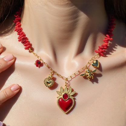 DIY Coral Branch Heart Pendant Stainless Steel Necklace