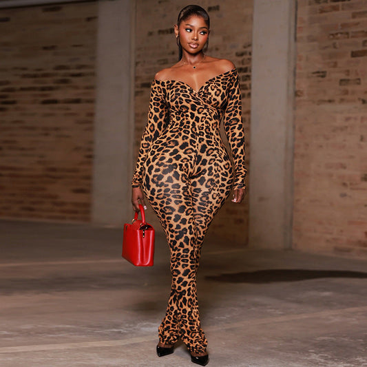 Elegant Leopard Print Jumpsuit For Women - Casual Chic Style
