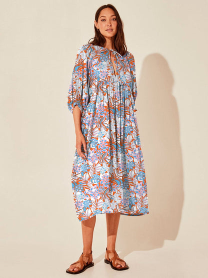 Vintage Floral Maxi Dress Relaxed Casual Style