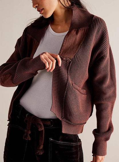 Simple Splicing Knit Cardigan Coat With Pockets