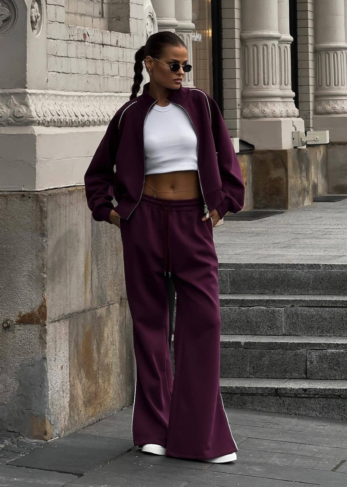 Tracksuit Set Soft Fabric Sporty Luxe Style