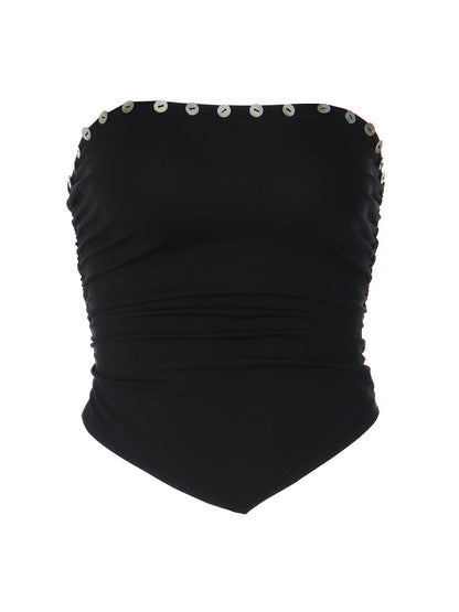 Trendy Strapless Top With Shell Button Detail