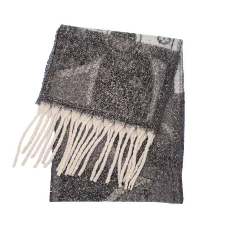 Winter Flower Tassel Thick Warm Scarf