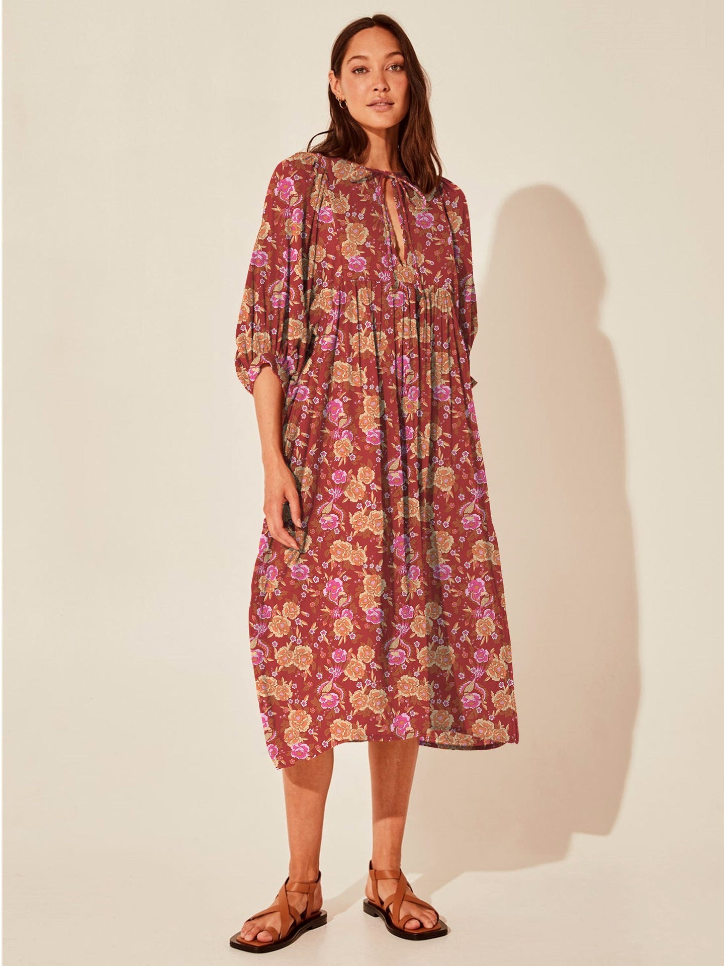 Vintage Floral Maxi Dress Relaxed Casual Style