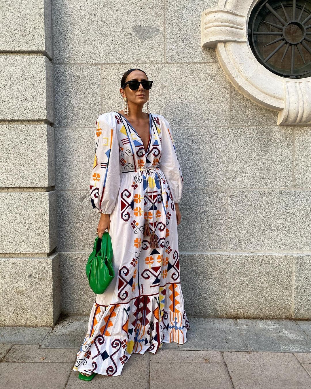 Holiday Style Lantern Sleeve Printed Long Skirt Mop The Floor Skirt