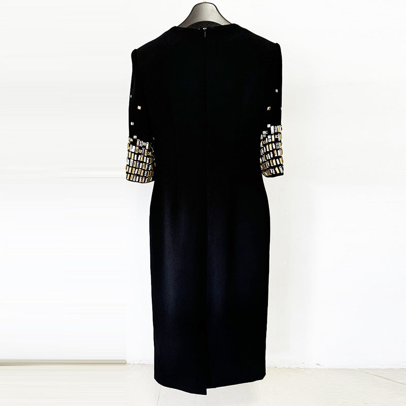 Elegant Black Beaded Midi Dress