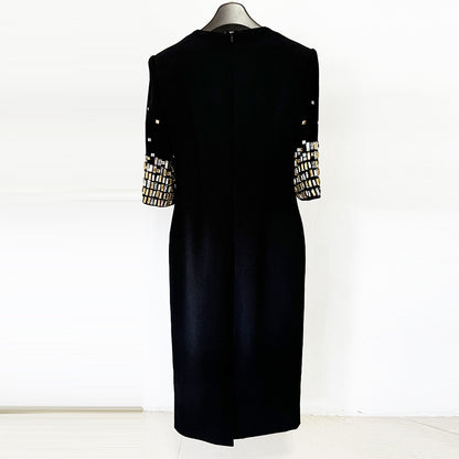 Elegant Black Beaded Midi Dress